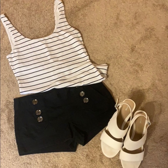 Express Tops - Express Black and White Striped Tank